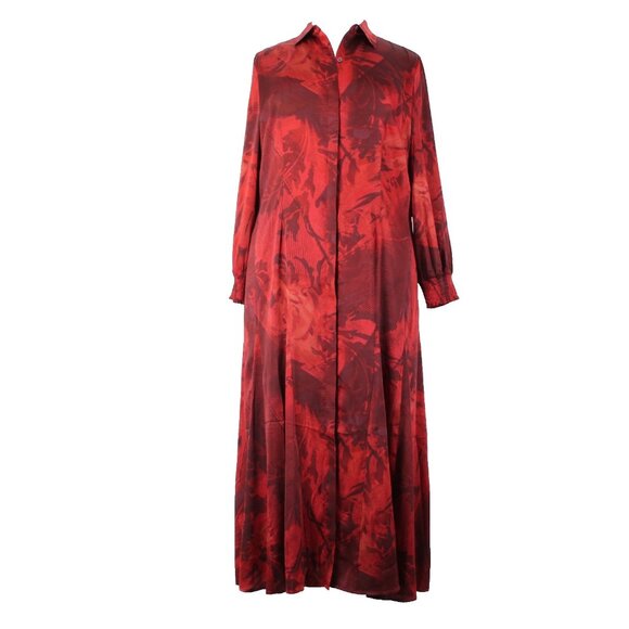 Chicos Dress $149 Sz 2.5 Red Burgundy Floral Collared 100% Polyester Dress - Picture 1 of 16